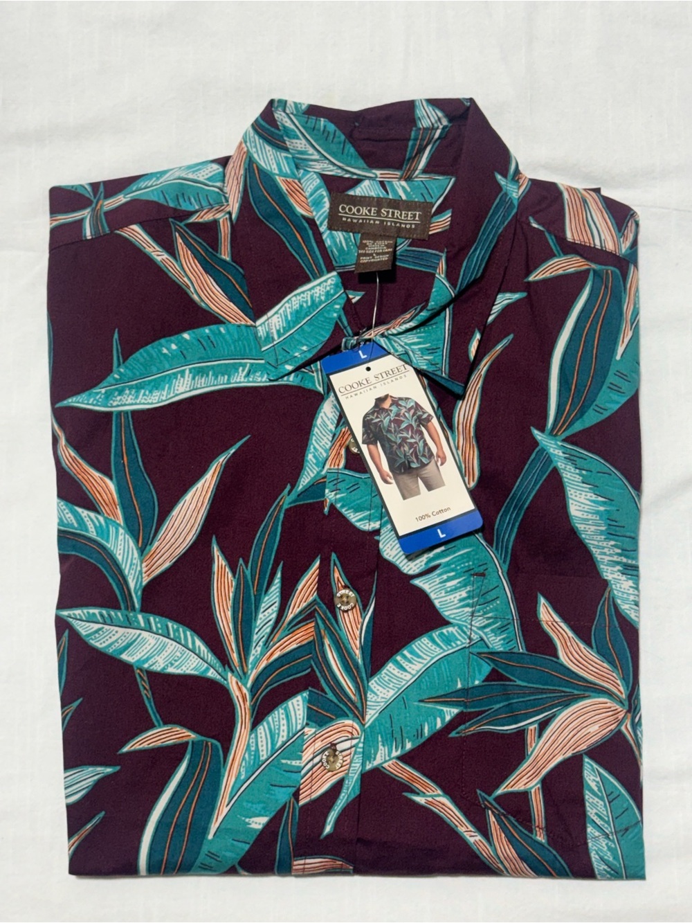 Cooke Street Men’s Short-Sleeve Tropical Button-Down Shirt - Teal on Plum